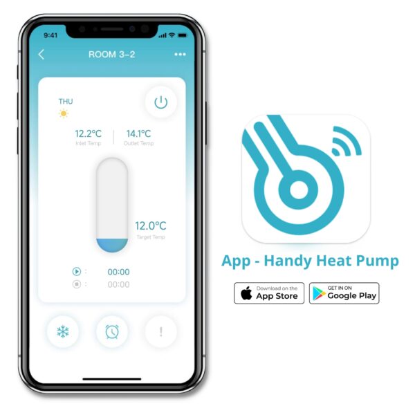 Controle do aquecedor de piscinas Inverter Pooltec por meio do aplicativo Handy Head Pump. Print tela de ajuste de temperatura